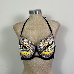 Piha Bikini Top Bra Geometric Pattern Sz 38 C/D Adjustable Stretch Multicolored